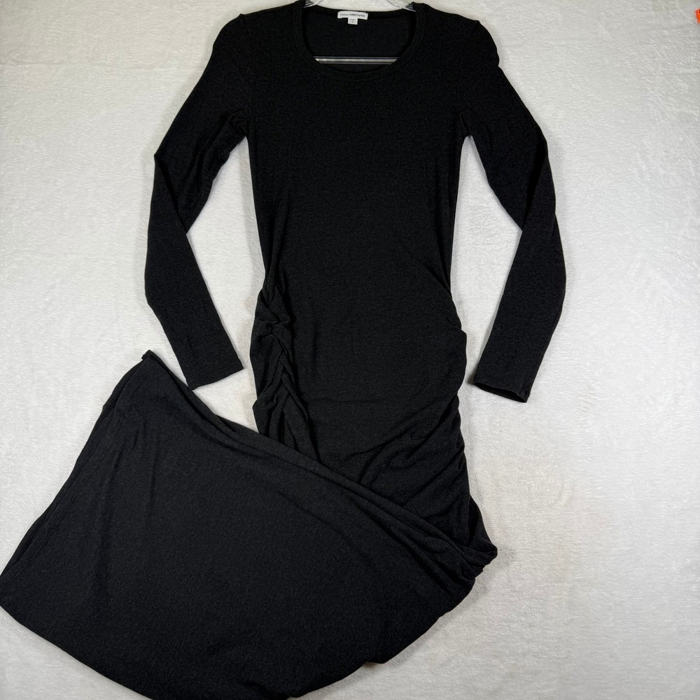 James Perse Standard Black Ruched Long Sleeve Maxi Dress Size 2 Made in USA